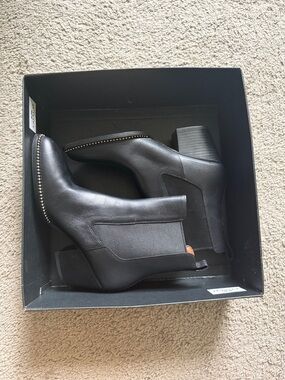 Coach Black Leather Chelsea Ankle Boots with Studded Toe Trim